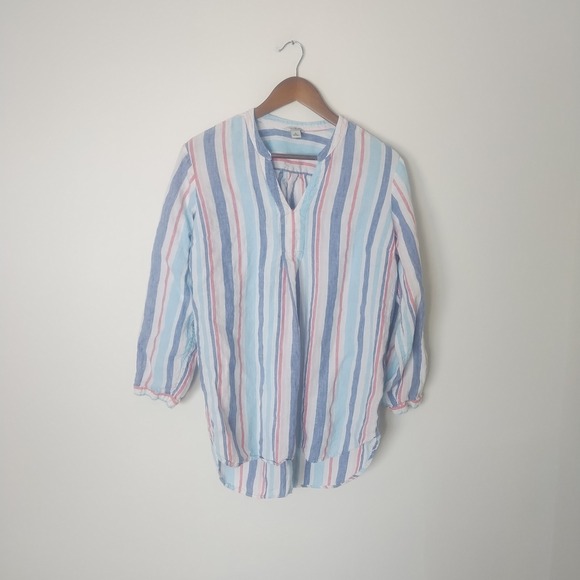 L.L.Bean Tops - LL Bean Linen Tunic Top Women's L Striped Coastal Beachy Nautical
